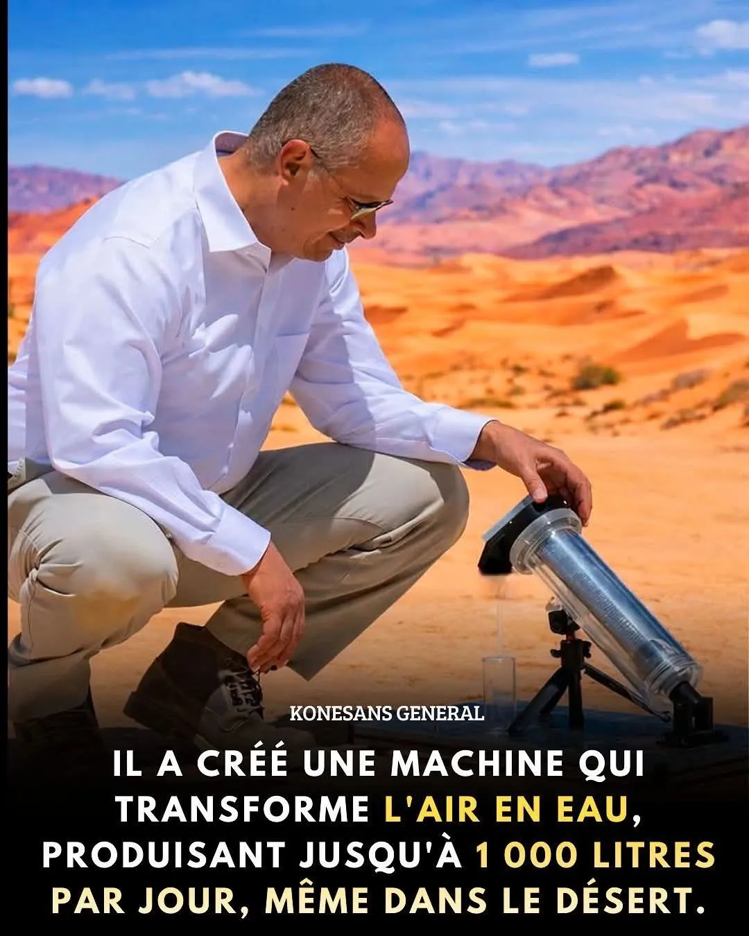 Illustration du post LinkedIn : ❗ Il a créé une machine qui transforme l'air en eau