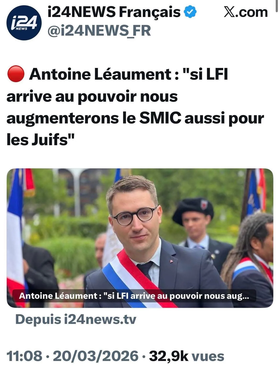 Illustration du post LinkedIn : ⚠ Selon Antoine Léaument, LFI augmentera le SMIC... pour les Juifs aussi !