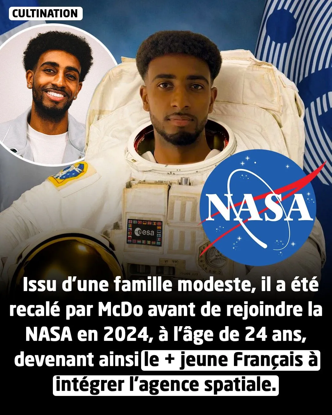 Illustration du post LinkedIn : ✅ Recalé par McDo avant de rejoindre la NASA à 24 ans